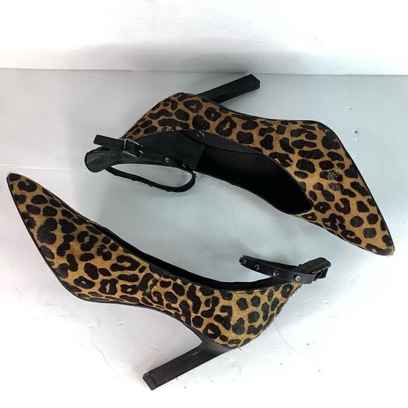 Sarto By FRANK SARTO A-Sarah Heel Calf Hair Cheetah Print Pointy Toe Brown SZ 8 - Picture 4 of 12